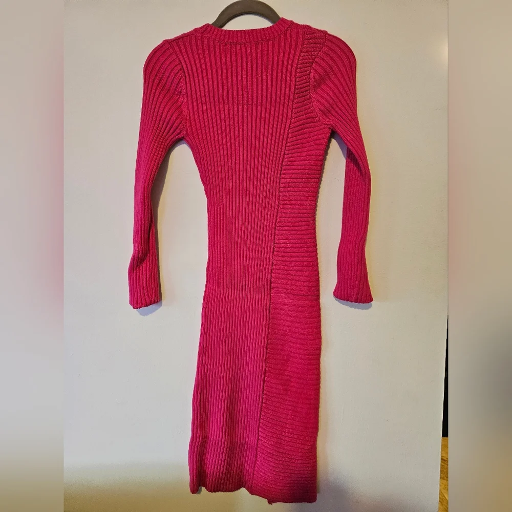 Lulus cold weather trend hot pink ribbed knit body con dress